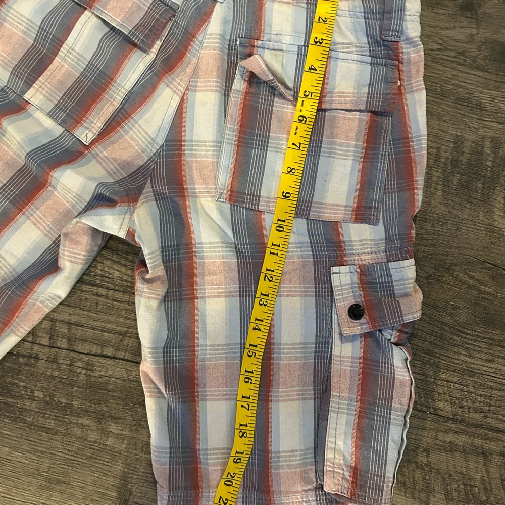 Moncler Plaid Cargo Shorts in Blue and Red